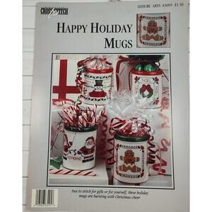 Leisure Arts Happy Holiday Mugs Cross Stitch Patterns Santa, Snowman, Wreath